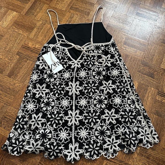 Zara new with tags crochet black and ecru dress. - Picture 3 of 5
